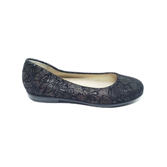 SAS Dream Comfort Flat Black Floral Fabric Round Toe Womens US 7.5 Made in USA - Picture 8 of 9